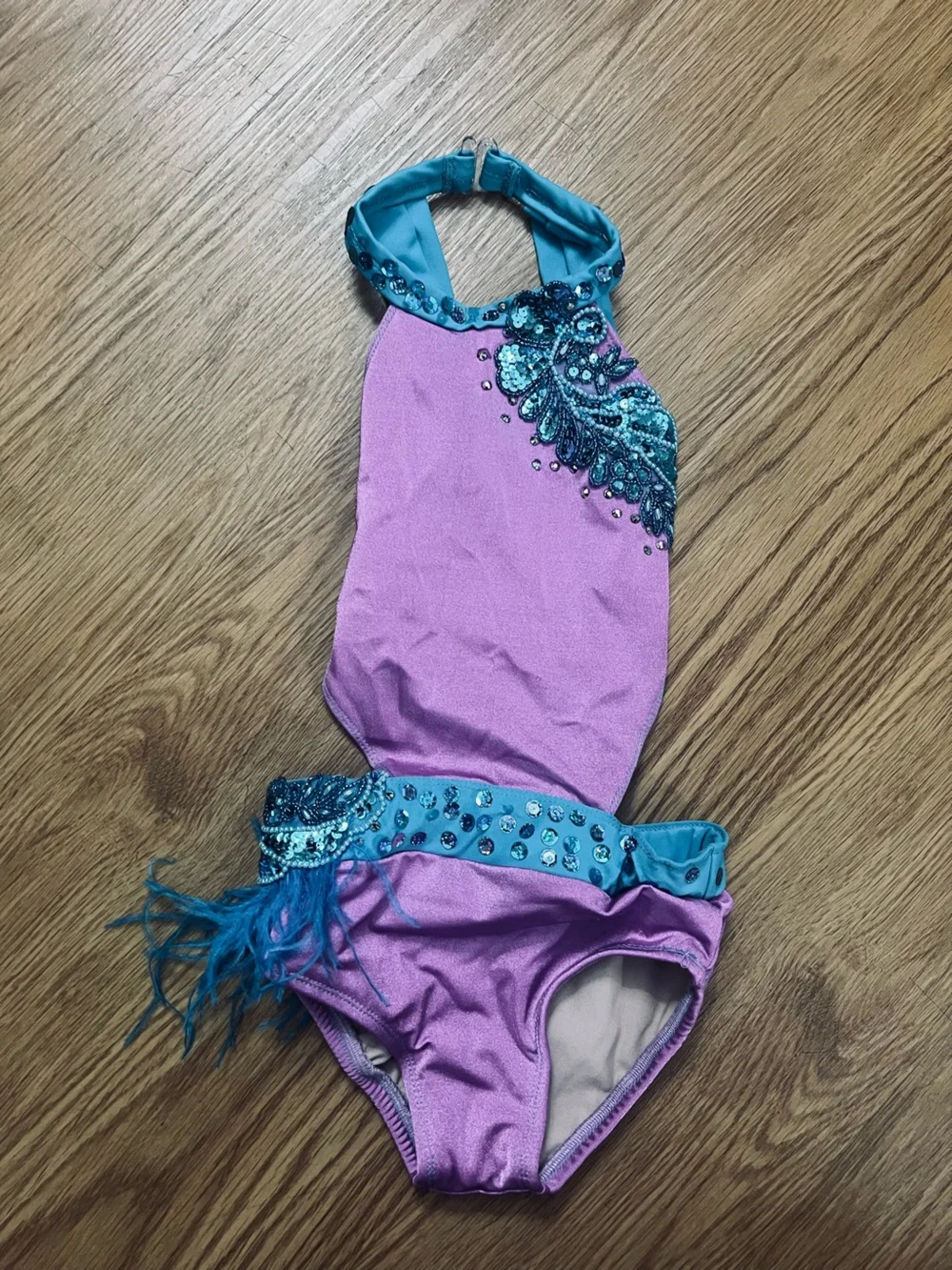 Girls Purple & Teal Embellished One-Piece dance leotard - handmade
